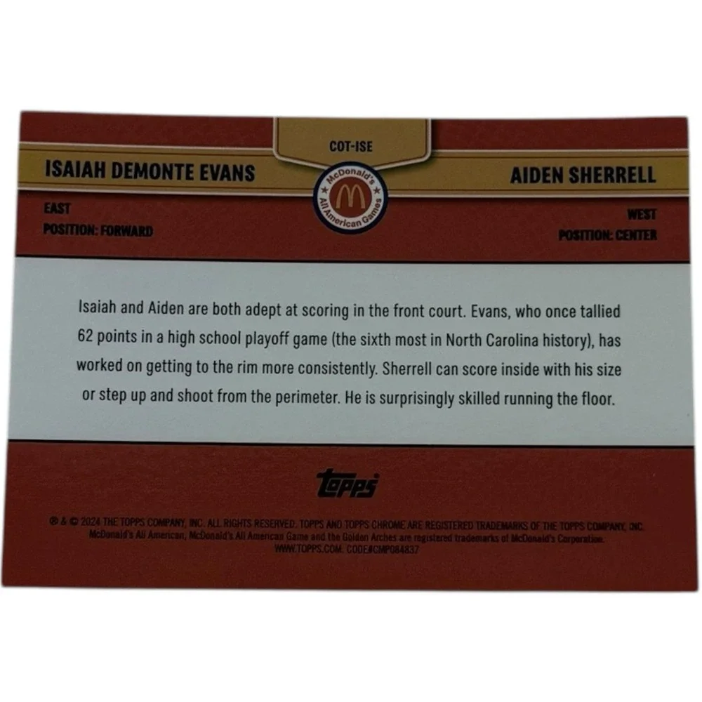 Aiden Sherrell Isaiah Evans 2024 Topps Chrome McDonald's Combo‎ Talents Raywave